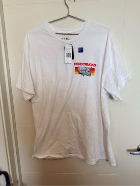 Junk Food Clothing White Ford Trucks Graphic Tee with Red & Yellow Logo
